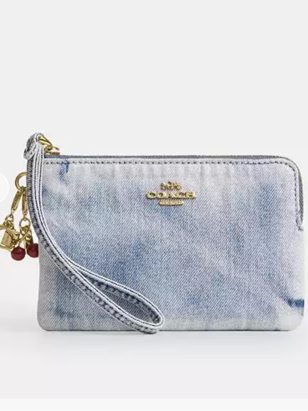 Coach Light Denim Wristlet with Gold-Tone Hardware